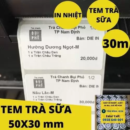 GIẤY IN TEM TỰ DÁN LY TRÀ SỮA 50×30 30m