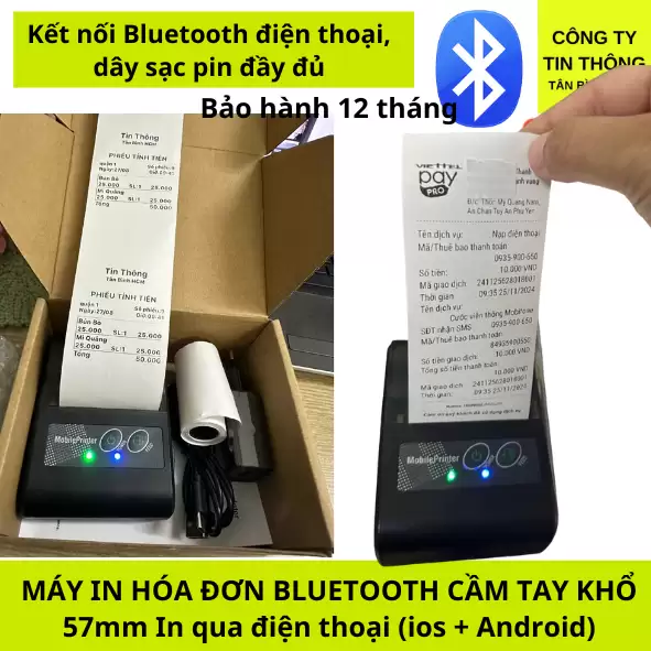 Máy in bill Bluetooth cầm tay in thẻ điện thoại Viettel PAY Pro