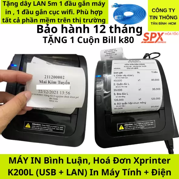 Máy in bill Xprinter K200L In Từ Máy Tính, Điện Thoại USB LAN