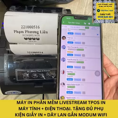 Máy In Chốt Đơn Live Phần Mềm Tpos Moshop Livestream  Facebook, tiktok, shopee Trên Điện Thoại và Máy Tính Zywell 303 2 cổng usb lan