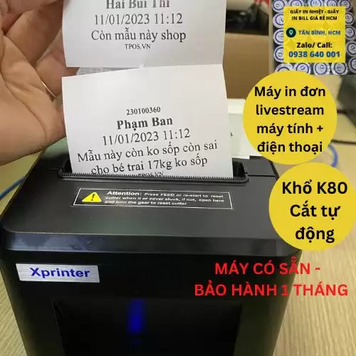 Máy In K80 Cổng LAN Chốt Đơn Livestream Xprinter T80L Usb Lan