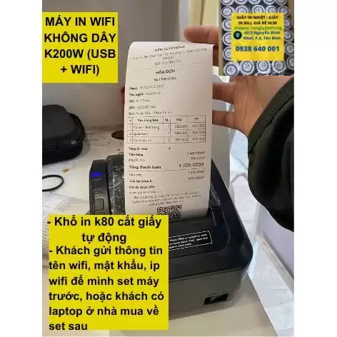 Máy in hóa đơn Wifi Xprinter K200W kết nối không dây, không cần dây LAN với các app bán hàng, in live