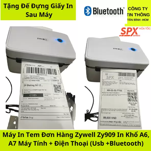 Máy In Đơn Hàng TMĐT Zywell ZY-909 – In Hàng Loạt Khổ A6, Kết Nối USB & Bluetooth