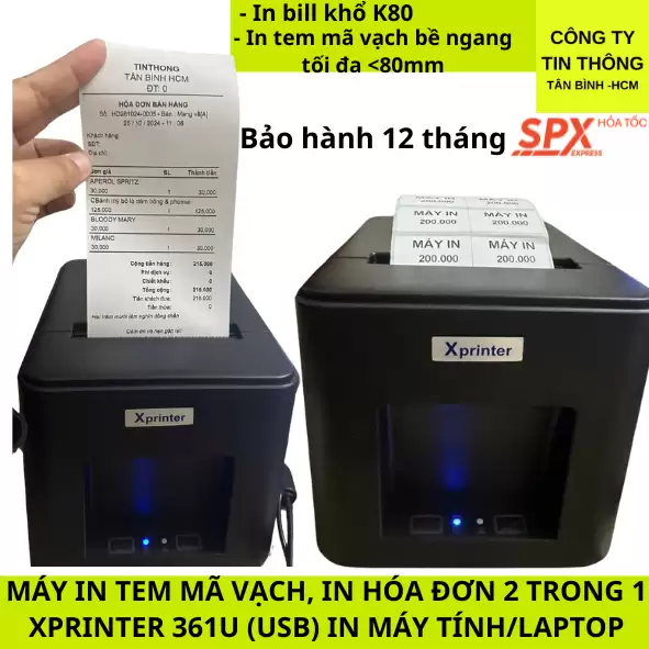 Máy in mã vạch 361 và in hóa đơn 2 trong 1 tiện lợi –  Xprinter 361U (USB) In máy tính laptop