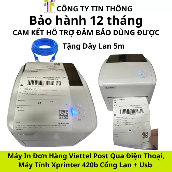 Máy in đơn hàng viettelpost kết nối điện thoại Xprinter 420B cổng Lan