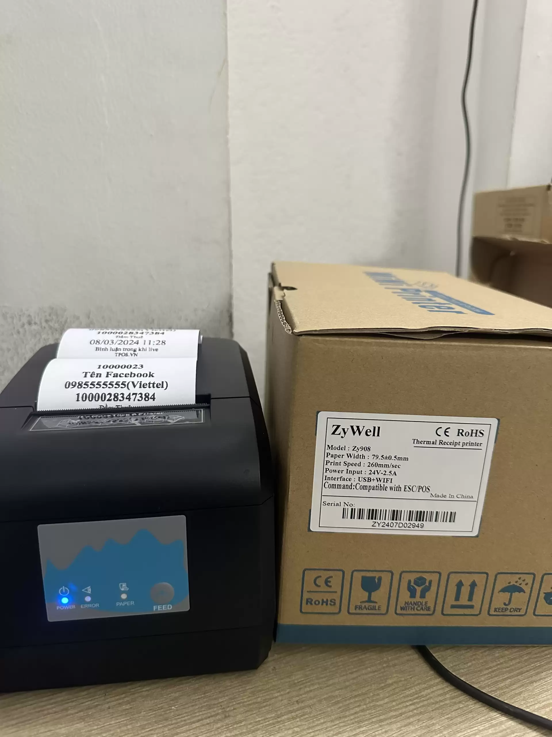 Máy in Bình Luận Khi Live zywell 908 In wifi Không Dây từ điện thoại máy tính PC ZY908 (USB +WIFI)