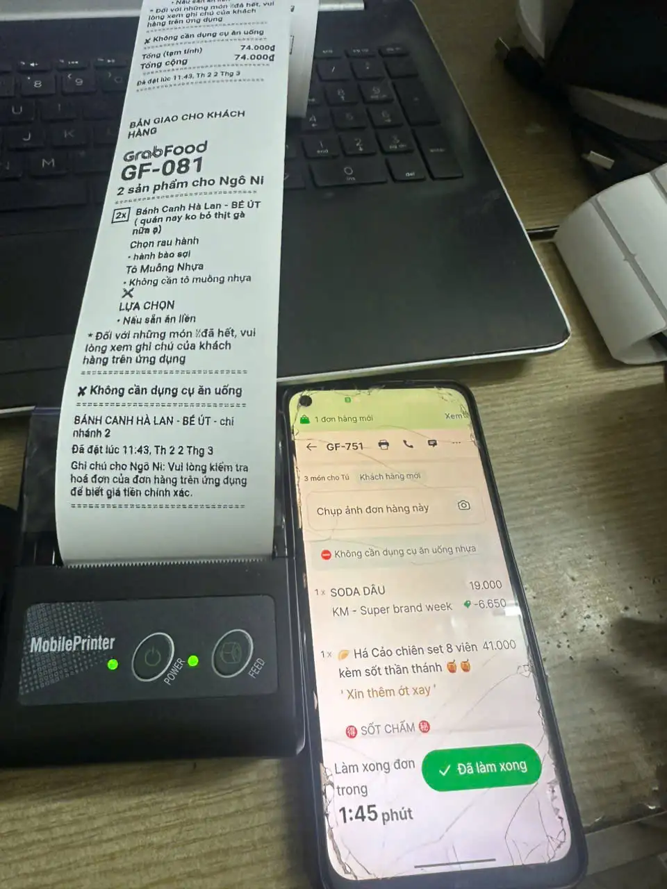 Máy in bill Grab Máy in hóa đơn Grabfood shopee food cầm tay bluetooth