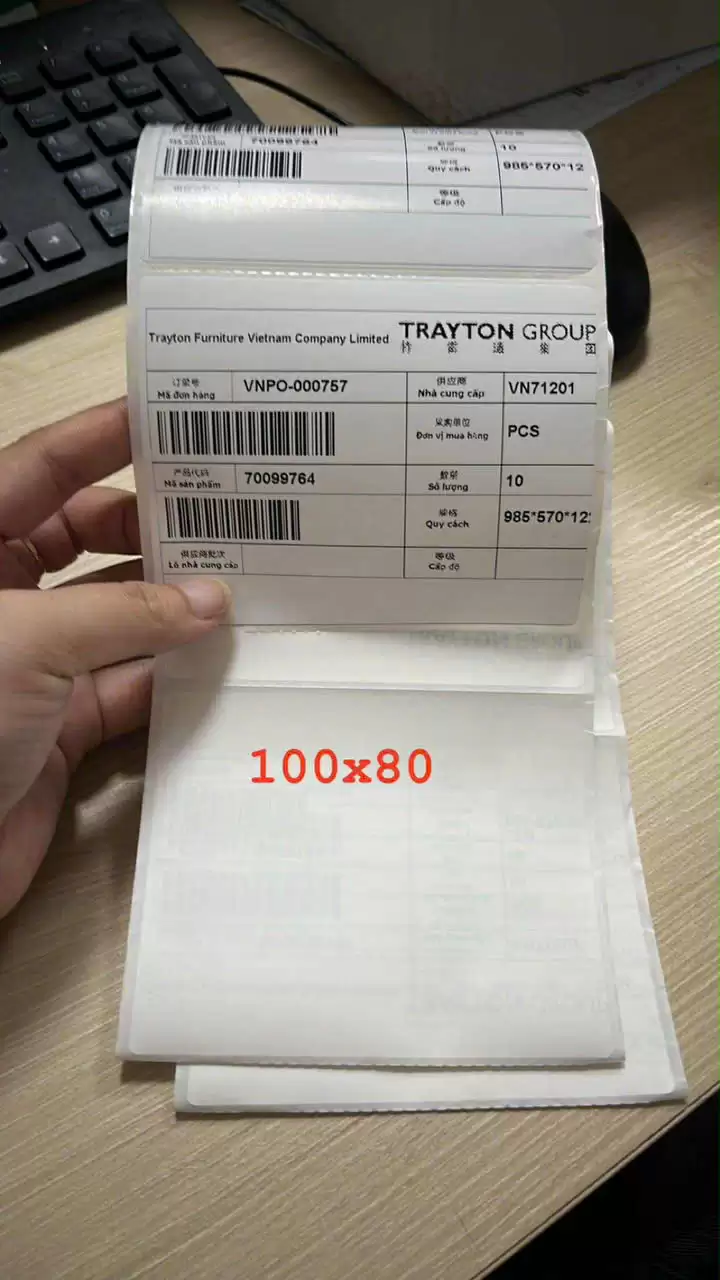 Giấy decal in mã vạch 100x80 mm 50m