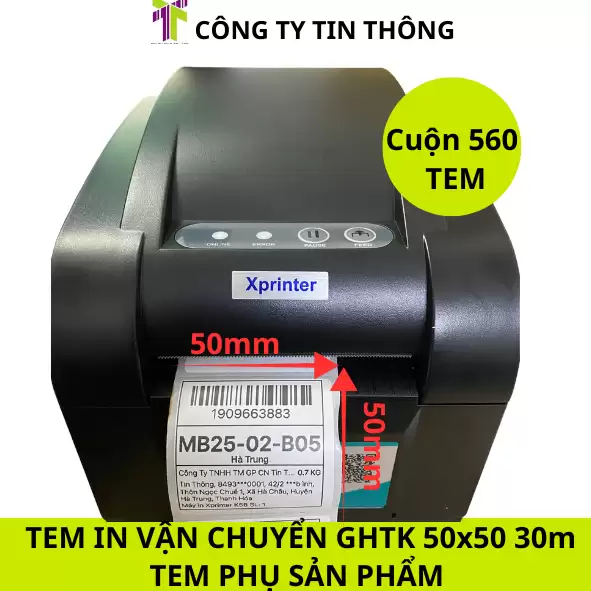 Tem đơn hàng ghtk 50x50 cm, decal nhiệt 5x5 cm 30m 560 Tem
