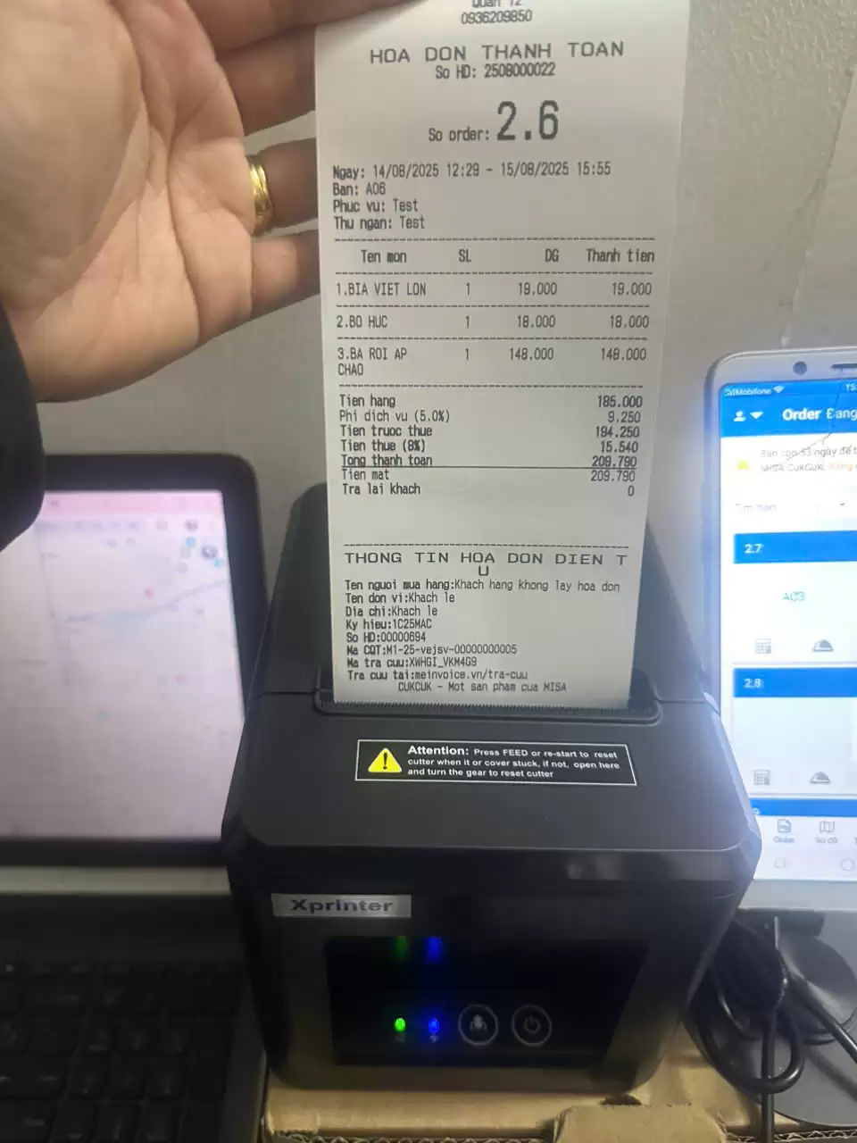 MÁY IN HOÁ ĐƠN KẾT NỐI ĐIỆN THOẠI APP CUKCUK WIFI KHÔNG DÂY T80W