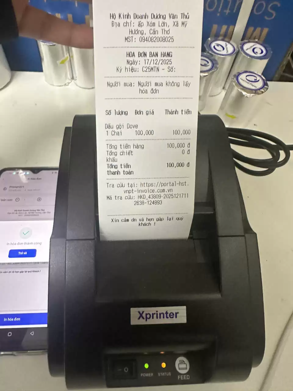 Máy In Hoá Đơn Điện Tử App VNPT HKD Xprinter K58 USB + Bluetooth