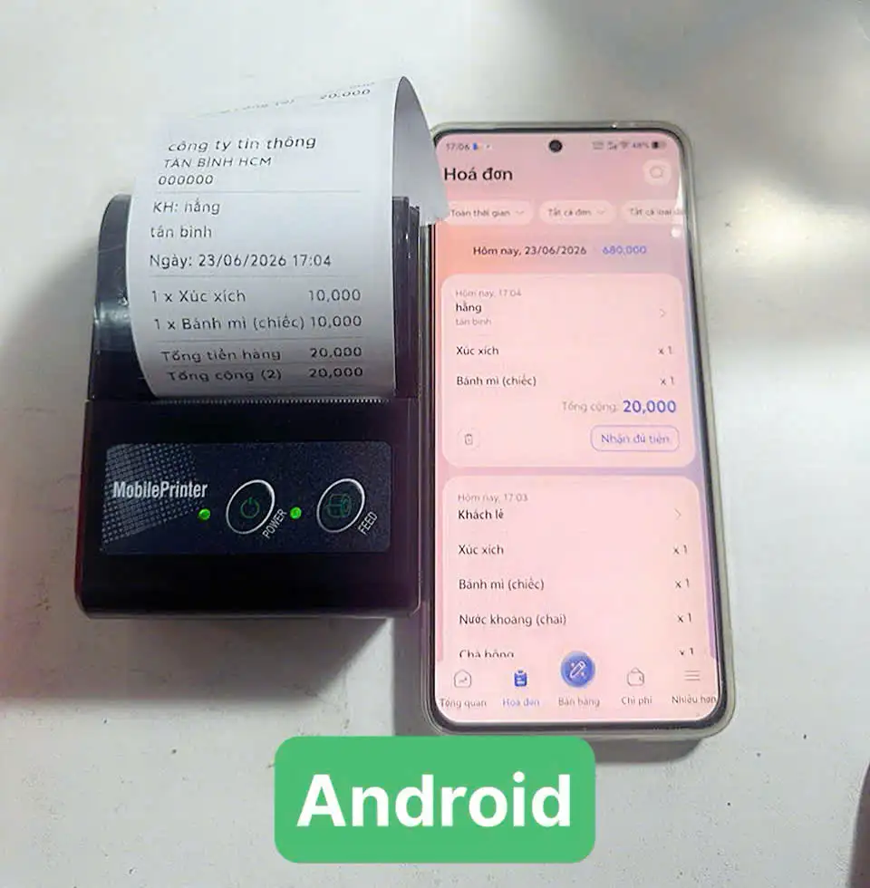 Máy in bill Knote cầm tay bluetooth Máy In App KNote Cầm Tay Bluetooth K58 – In Hóa Đơn Từ Điện Thoại