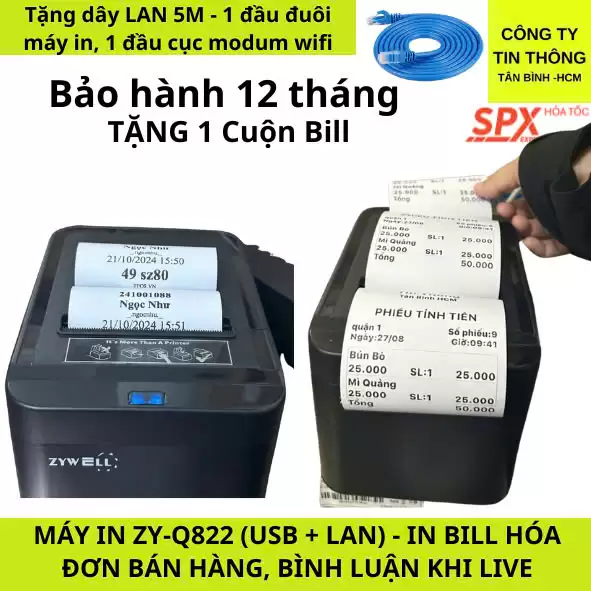 Máy Chốt Đơn Livestream Sử Dụng Phần Mềm TPOS – Máy In Bill Q822 USB LAN
