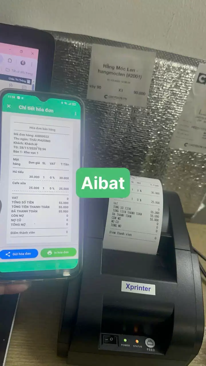 Máy In Hoá Đơn Phần Mềm Aibit – Kết Nối Bluetooth Xprinter K58