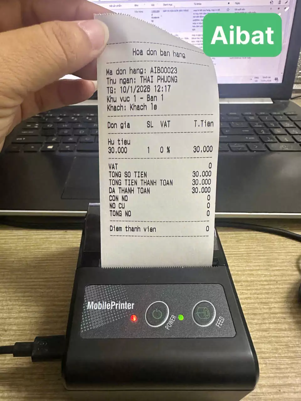 Máy In Hóa Đơn Cầm Tay Bluetooth In Từ Phần Mềm AIBAT