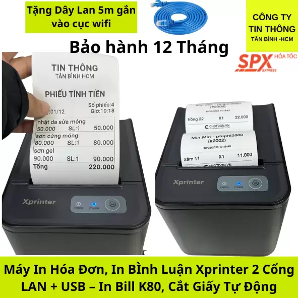 Máy In Bill KiotViet Xprinter XP-80TS (USB + LAN) – In nhanh, ổn định
