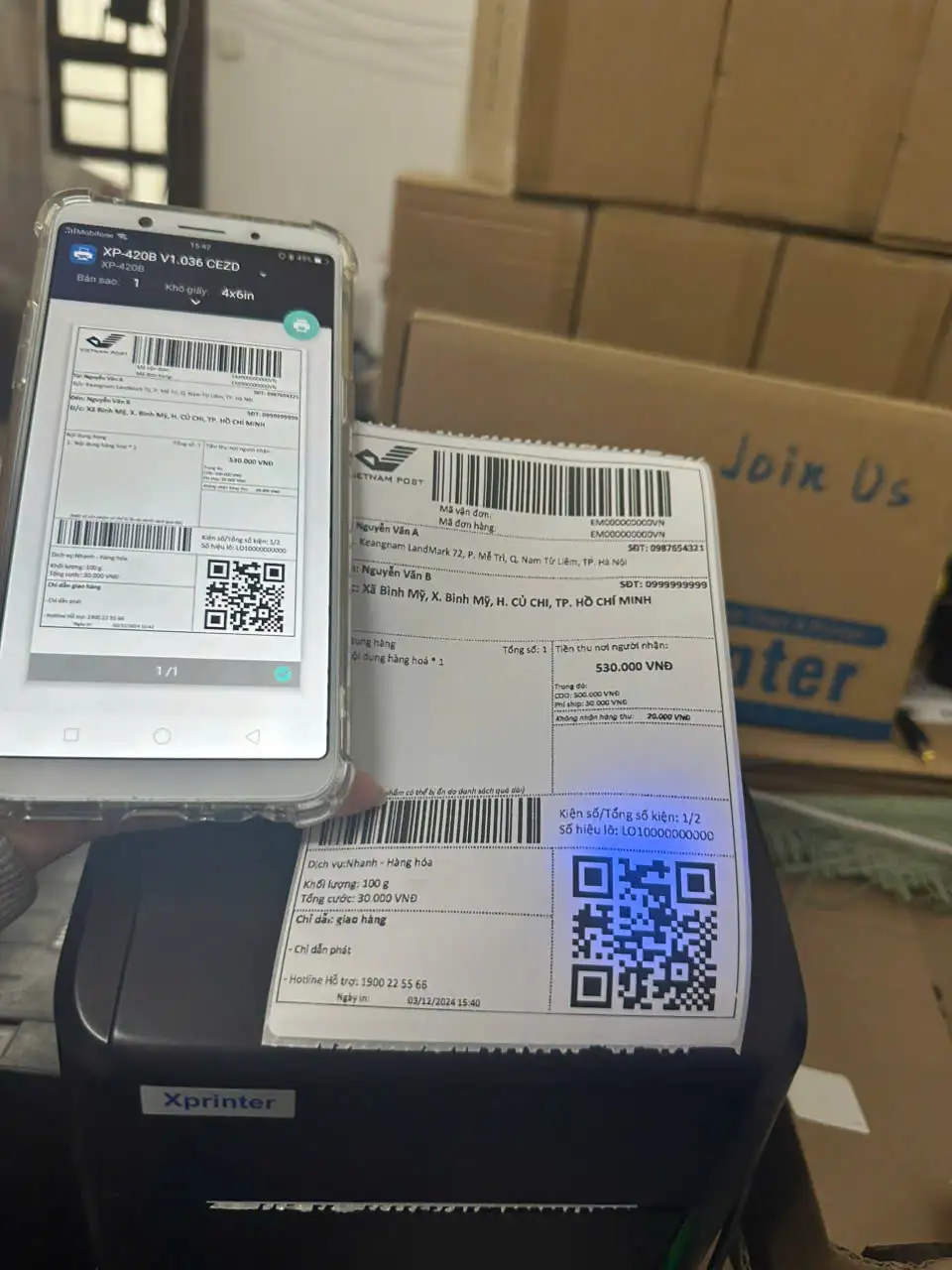 Máy In Mã Vận Đơn VNPost Qua Điện Thoại Máy Tính 420B