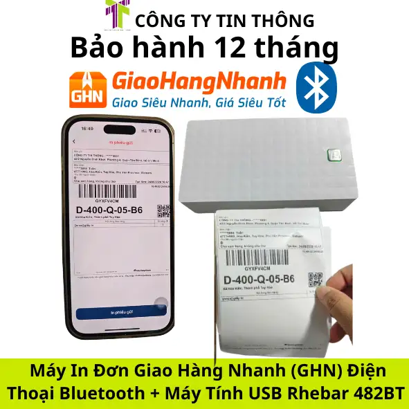 MÁY IN ĐƠN HÀNG GHN ĐIỆN THOẠI BLUETOOTH 482BT USB + BLUETOOTH