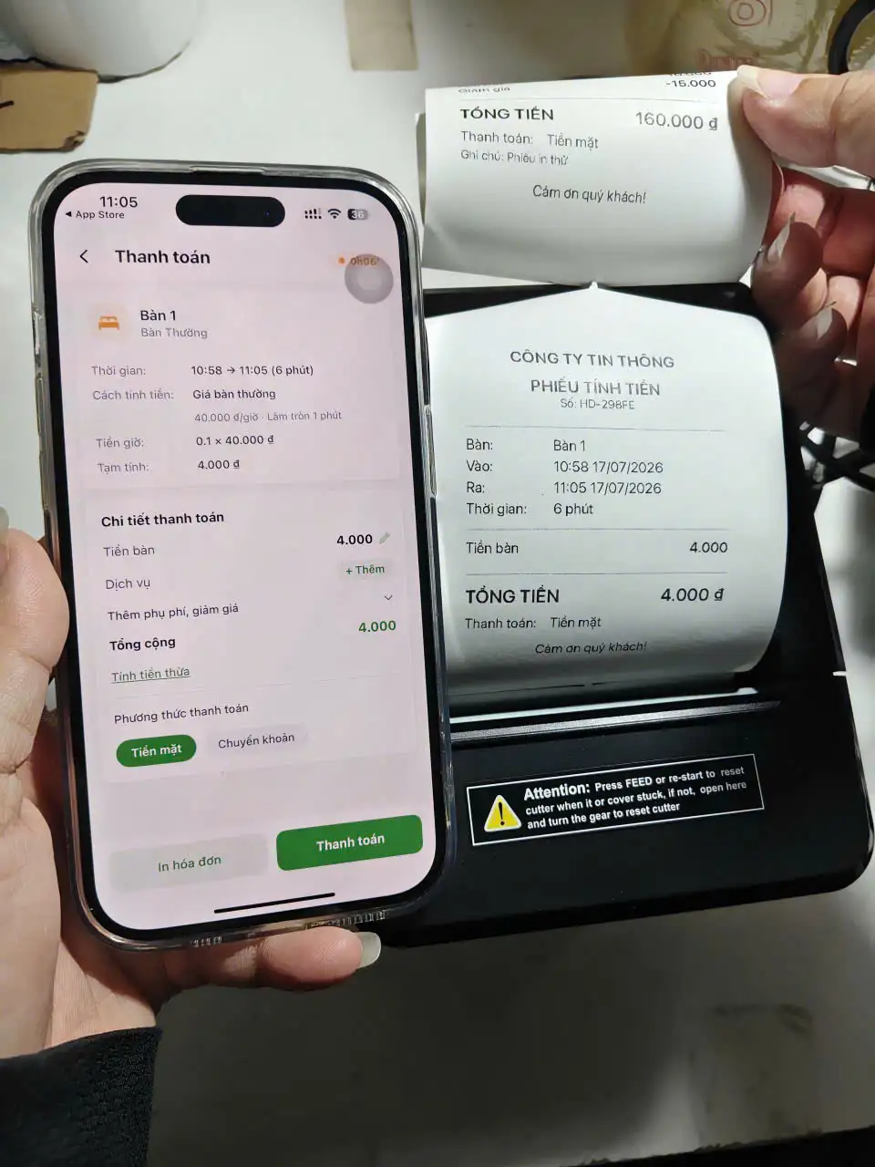 Máy In Nhiệt Xprinter WiFi Không Dây T80W In App Tính Tiền Giờ