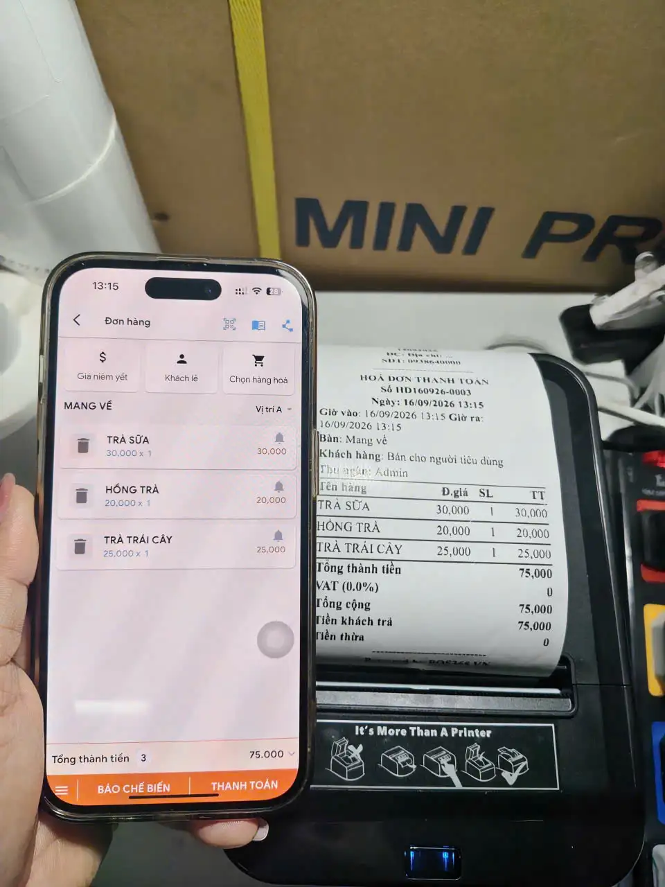 Máy In Bill Từ Điện Thoại Trên App POS365 Q822 USB LAN