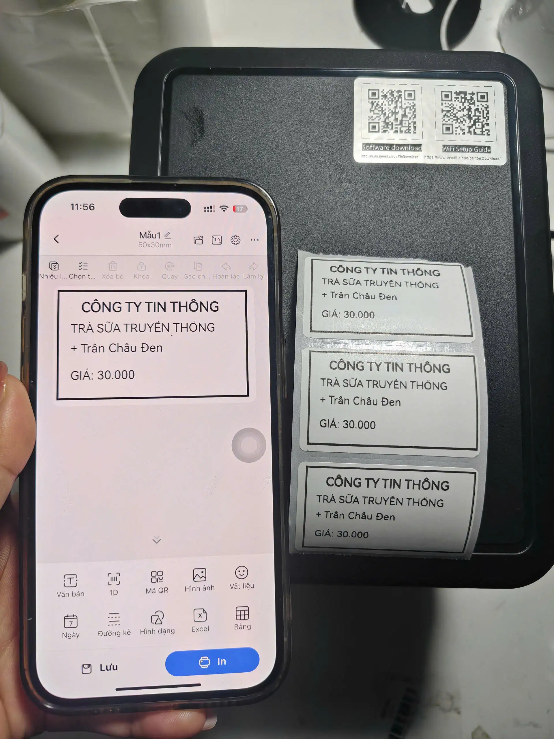 Máy in tem nhãn phụ điện thoại Zywell ZY3608 WiFi không dây