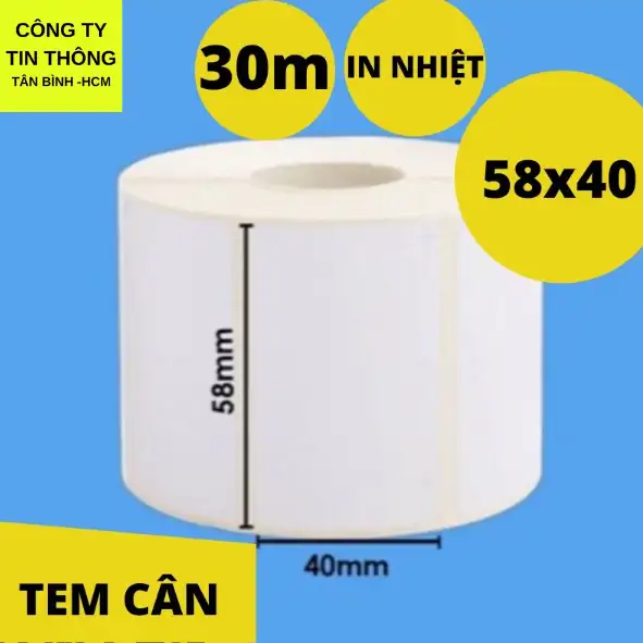 Tem Decal Nhiệt 58x40mm 30m Thùng 100 Cuộn – Tem Mã Vạch, Tem Dán Sản Phẩm